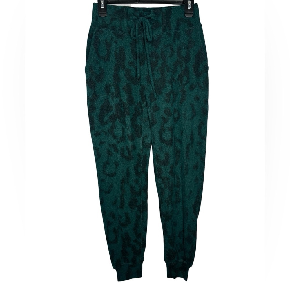 Blank NYC Women's Leopard Print Joggers In Soft N'Easy Fuzzy Green Black Size XS